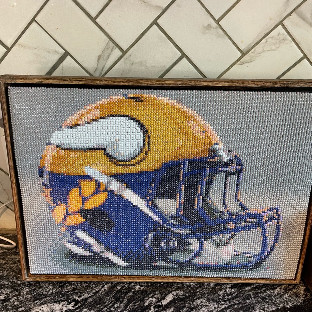 Finished diamond painting with handmade oak frame